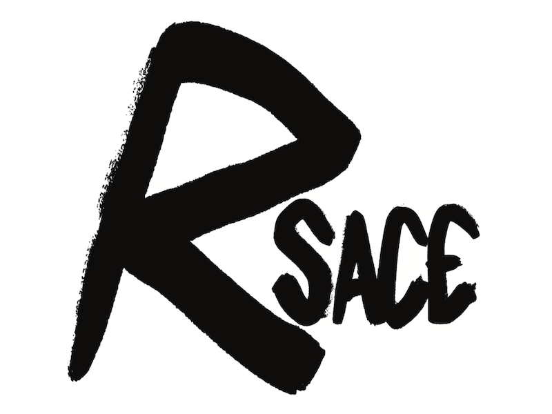 Black and white graphic logo of the word "RSACE" with a stylized "R" in the foreground, designed by a Graphic Illustrator.